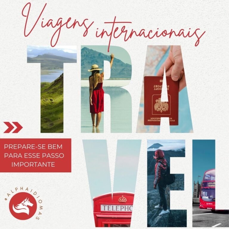 Banner promocional da Alpha Idiomas incentivando a boa preparação com o aprendizado de inglês para transformar viagens internacionais em experiências especiais.