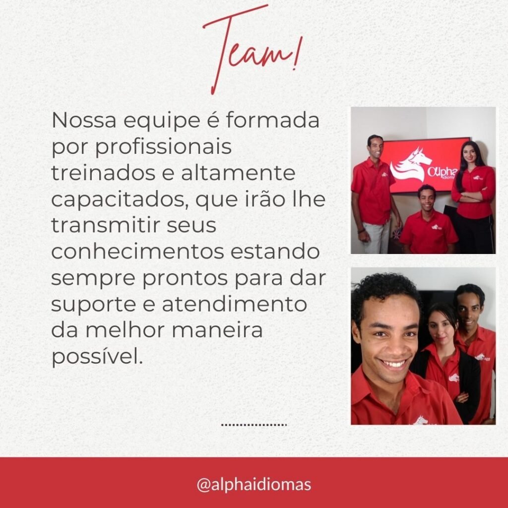 Equipe de profissionais qualificados da Alpha Idiomas, especialistas em ensino de inglês com metodologia inovadora.
