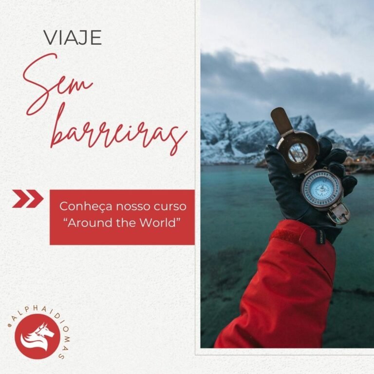 A imagem mostra uma pessoa explorando o mundo, viajando para um país gelado. Ela conseguiu pois aprendeu inglês na alpha idiomas, para viajar.